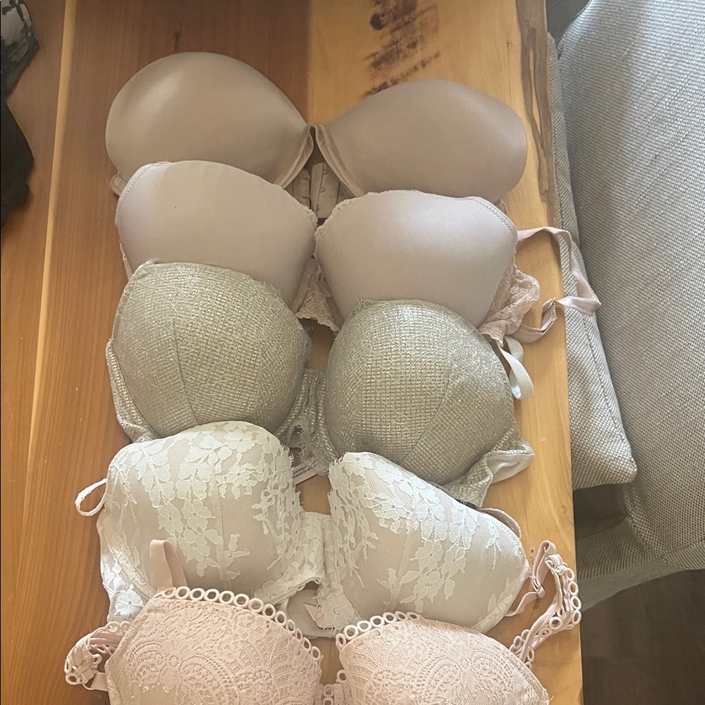 Victoria's Secret Lace and Satin Bra Collection - Cream, Silver, Tan